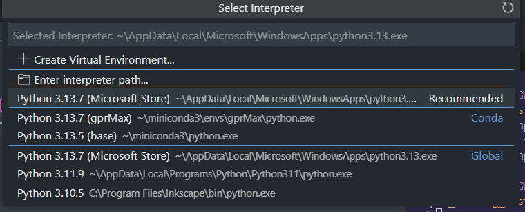 Python interpreter selection